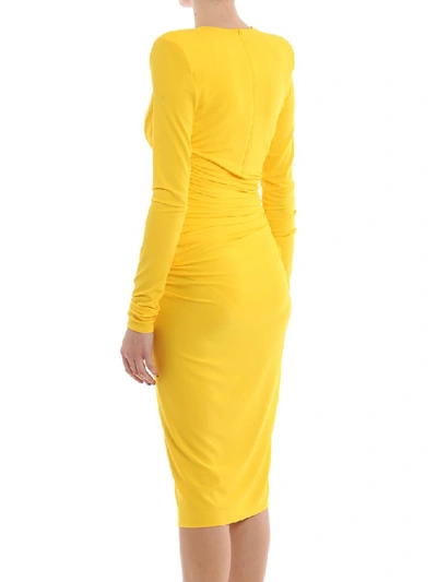 Shop Alexandre Vauthier Plunging Draped Dress In Yellow