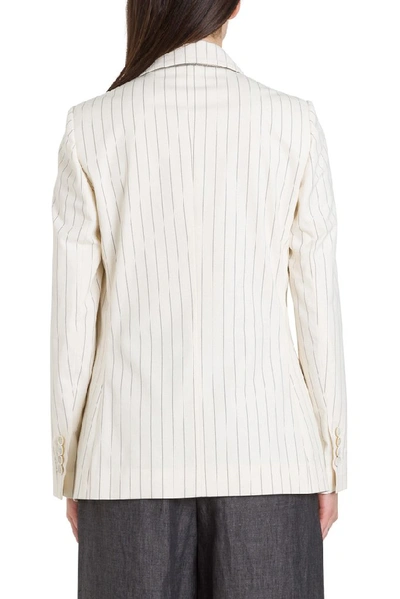 Shop Brunello Cucinelli Striped Blazer In White