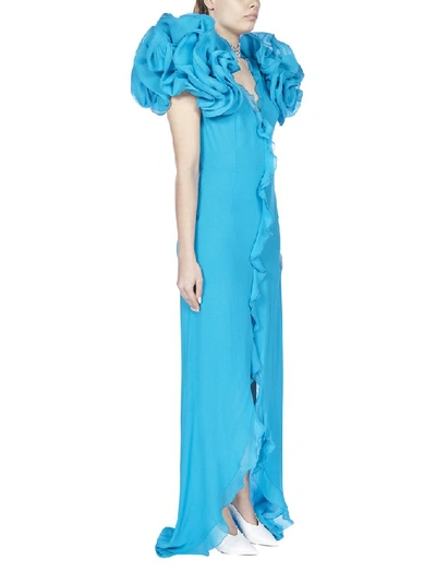 Shop Alessandra Rich Ruffled Maxi Dress In Blue