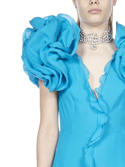 Shop Alessandra Rich Ruffled Maxi Dress In Blue