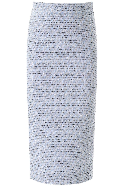 Shop Alessandra Rich Tweed Midi Skirt In Blue