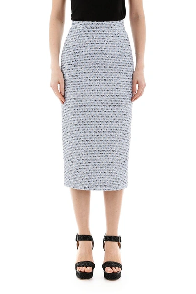 Shop Alessandra Rich Tweed Midi Skirt In Blue