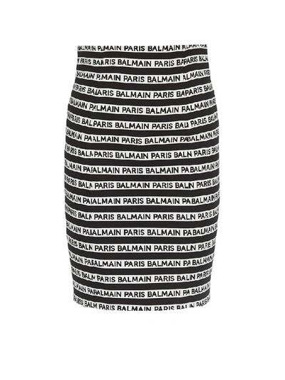 Shop Balmain Logo Striped Mini Skirt In Multi