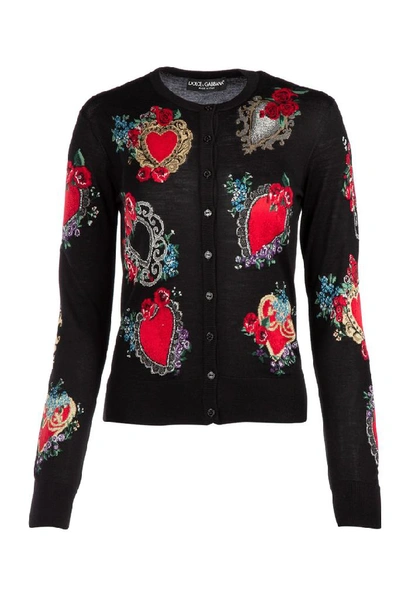 Shop Dolce & Gabbana Heart Jacquard Cardigan In Multi