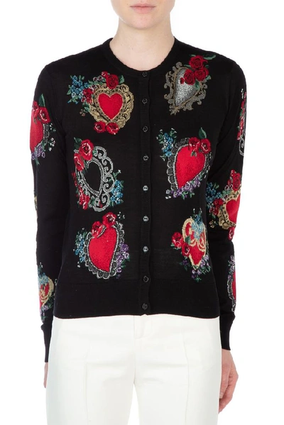 Shop Dolce & Gabbana Heart Jacquard Cardigan In Multi
