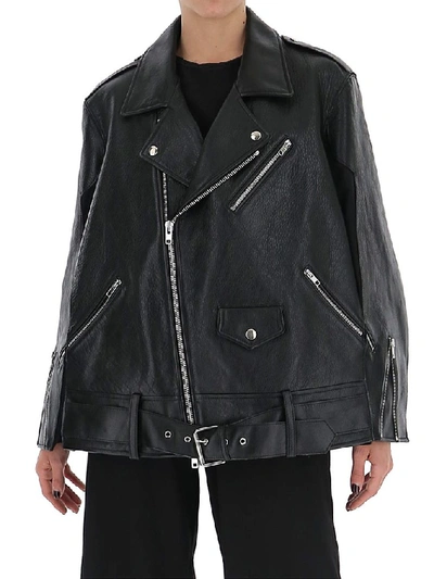 Shop Maison Margiela Batwing Leather Biker Jacket In Black