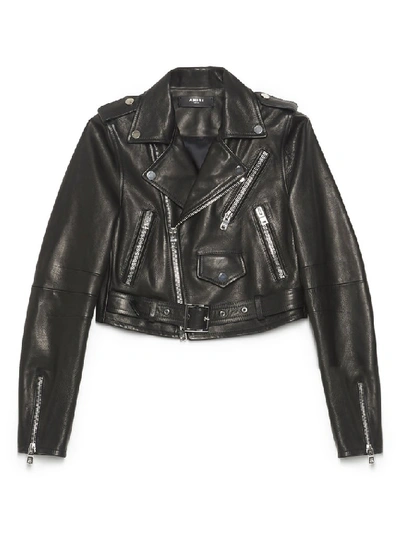 Shop Amiri Cropped Biker Jacket In Black