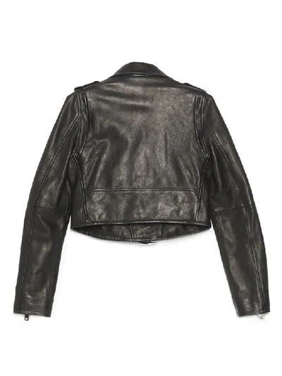 Shop Amiri Cropped Biker Jacket In Black