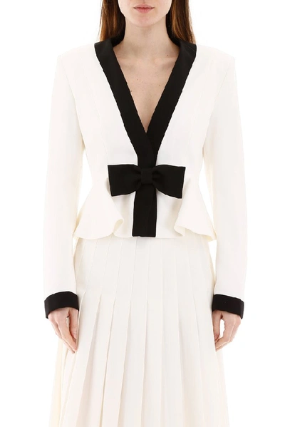 Shop Alessandra Rich Bow Peplum Jacket In White