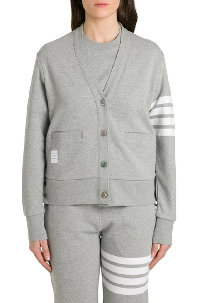 Shop Thom Browne Logo Patch 4 Bar Sleeve Cardigan In Grey