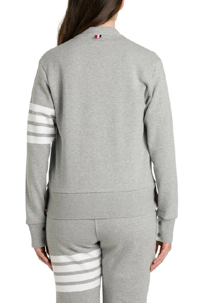 Shop Thom Browne Logo Patch 4 Bar Sleeve Cardigan In Grey