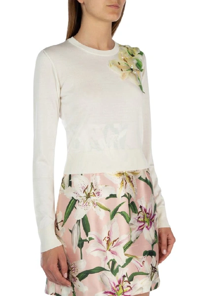 Shop Dolce & Gabbana Floral Applique Sweater In White