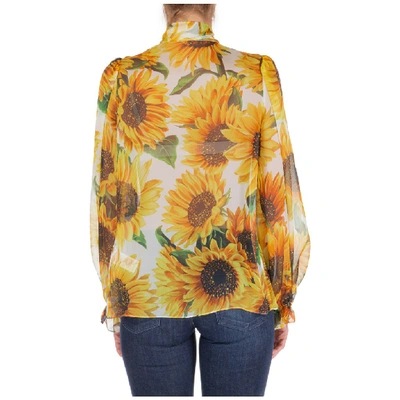 Shop Dolce & Gabbana Sunflower Print Pussy Bow Blouse In Yellow