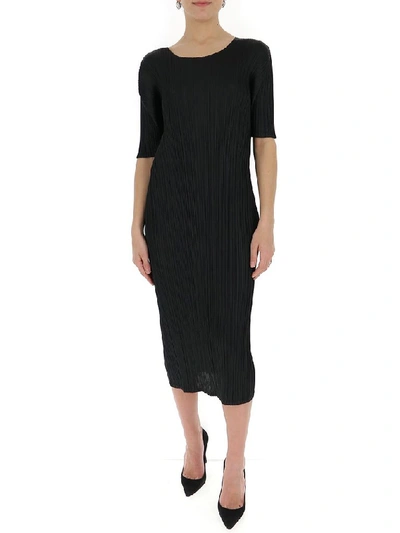 Shop Issey Miyake Pleats Please By  Pleated Midi Dress In Black