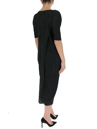 Shop Issey Miyake Pleats Please By  Pleated Midi Dress In Black