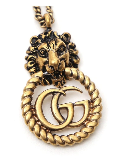 Shop Gucci Gg Lion Head Necklace In Gold