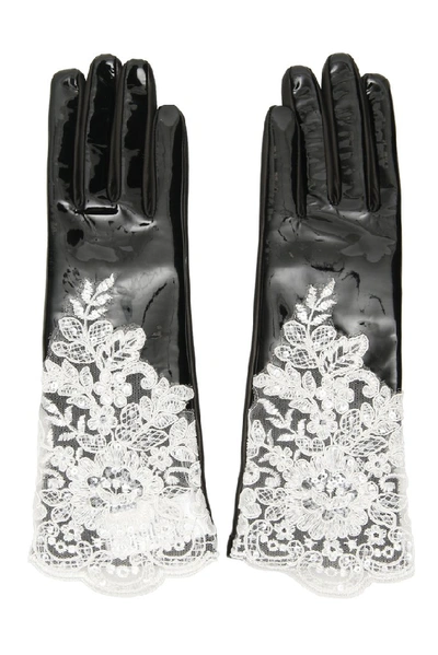 Shop Alessandra Rich Lace Detail Gloves In Black