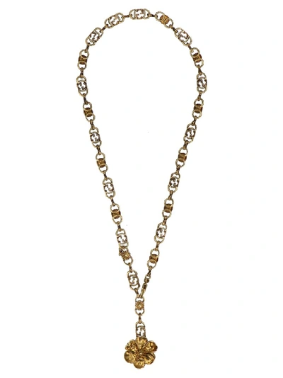 Shop Gucci Floral Detail Necklace In Gold