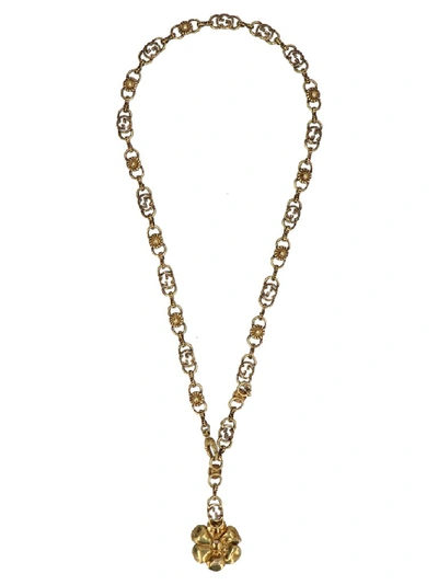 Shop Gucci Floral Detail Necklace In Gold