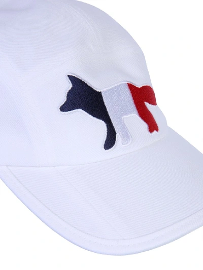 Shop Maison Kitsuné 5p Tricolour Fox Baseball Cap In White