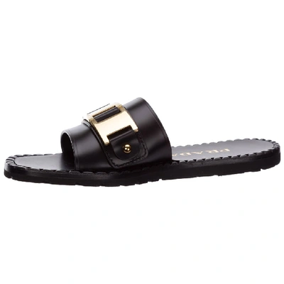 Shop Prada Chain Detail Sandals In Black