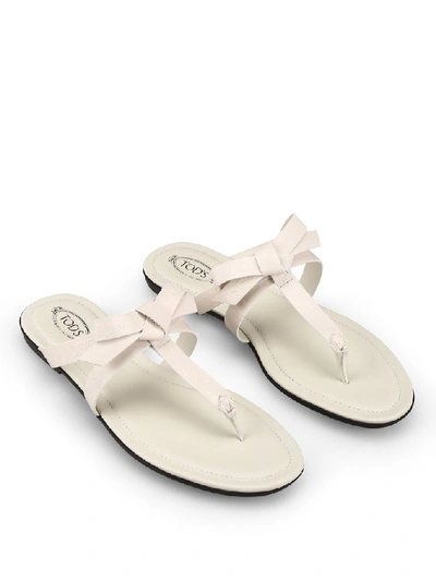 Shop Tod's Logo Bow Sandals In White