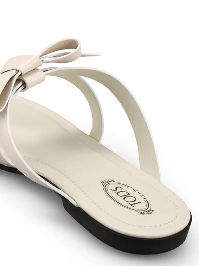 Shop Tod's Logo Bow Sandals In White