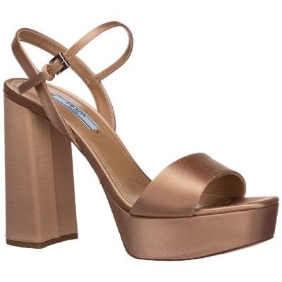 Shop Prada Slingback Platform Sandals In Brown