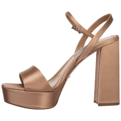 Shop Prada Slingback Platform Sandals In Brown