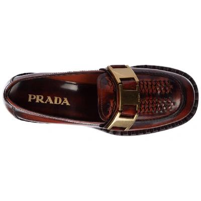 Shop Prada Braided Loafers In Red