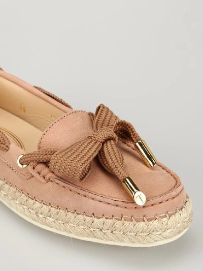 Shop Tod's Braided Sole Gommini Loafers In Pink