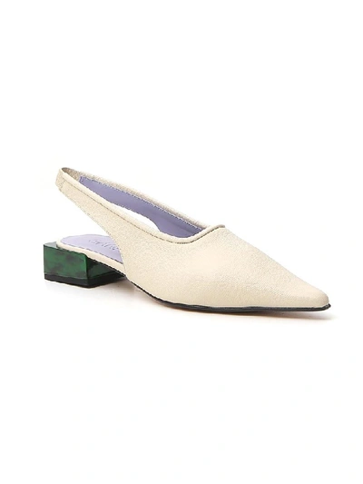 Shop Ganni Square Heel Slingback Pumps In White