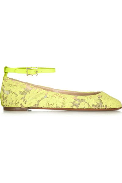 Shop Valentino Lace Ballet Flats In Yellow