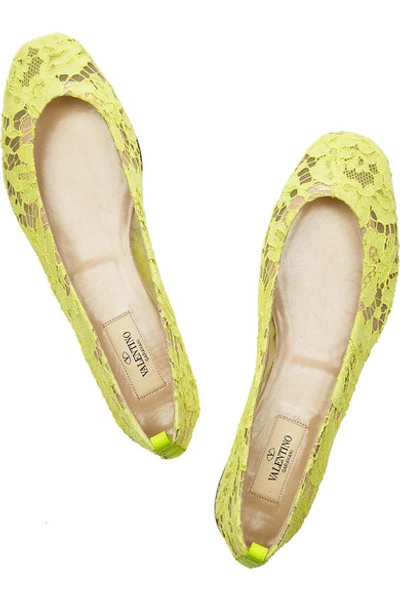 Shop Valentino Lace Ballet Flats In Yellow