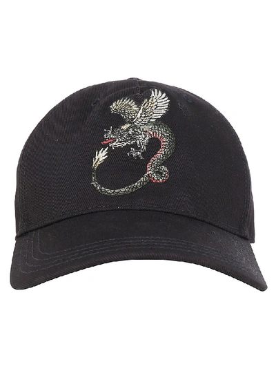 Shop Alexander Mcqueen Dragon Embroidered Baseball Cap In Black