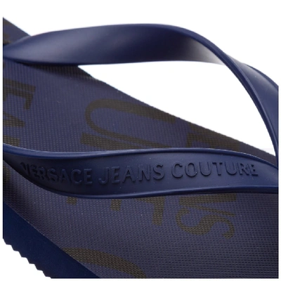 Shop Versace Jeans Couture Logo Embossed Flip Flops In Navy