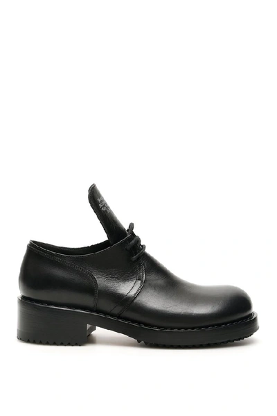 Shop Raf Simons Text Embossed Derby Shoes In Black