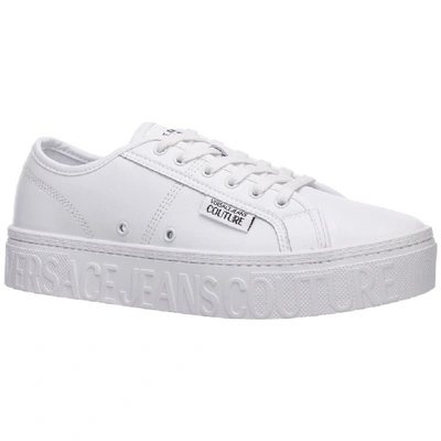 Shop Versace Jeans Couture Logo Embossed Sneakers In White