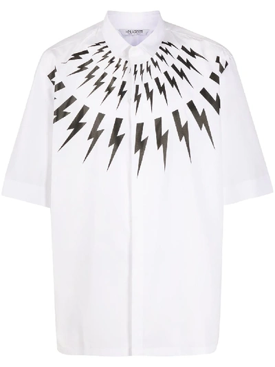 Shop Neil Barrett Thunderbolt-print Short-sleeved Shirt In White