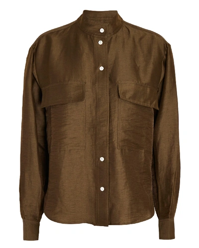 Shop Frame Clean Safari Linen-blend Shirt In Olive/army