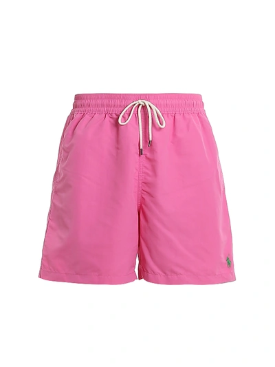 Shop Polo Ralph Lauren Logo Embroidery Pink Swim Shorts