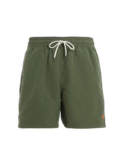 Shop Polo Ralph Lauren Logo Embroidery Green Swim Shorts