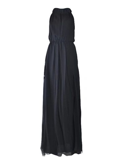 Shop Dondup Silk Chiffon Long Dress In Black