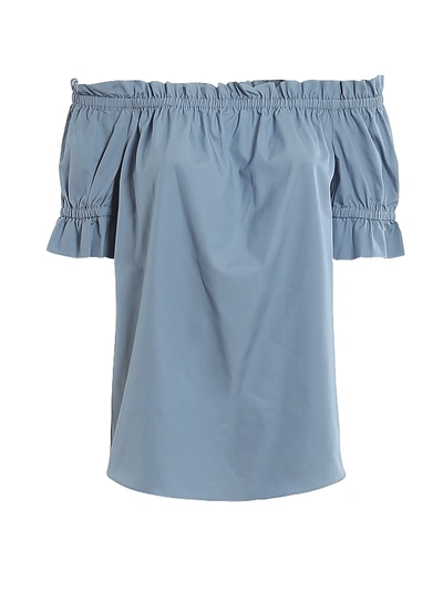 Shop Michael Kors Poplin Off The Shoulder Top In Light Blue