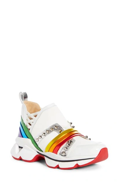 Shop Christian Louboutin 123 Run Studded Rainbow Slip-on Sneaker In White/ Rainbow