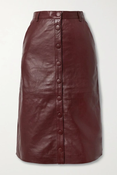 Shop Remain Birger Christensen Bellis Leather Midi Skirt In Burgundy