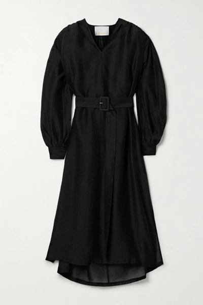 Shop Remain Birger Christensen Benini Belted Voile Midi Dress In Black