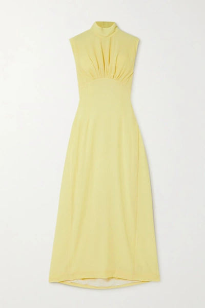 Shop Emilia Wickstead Everly Gathered Cloqué Turtleneck Maxi Dress In Pastel Yellow