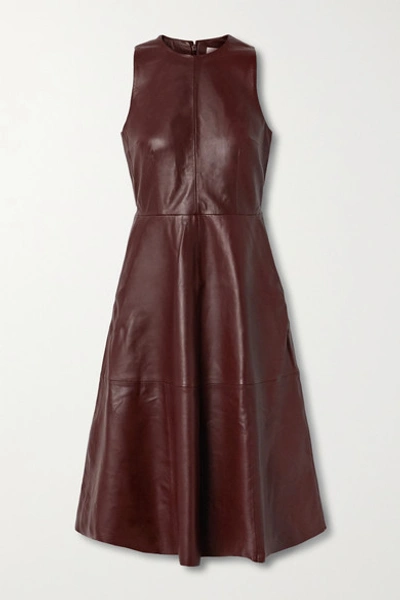 Shop Remain Birger Christensen Portia Leather Midi Dress In Burgundy