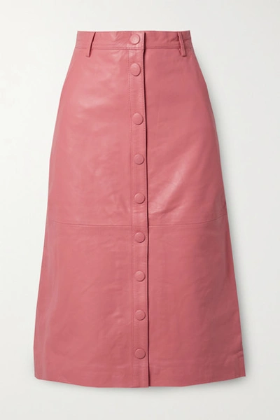 Shop Remain Birger Christensen Bellis Leather Midi Skirt In Pink